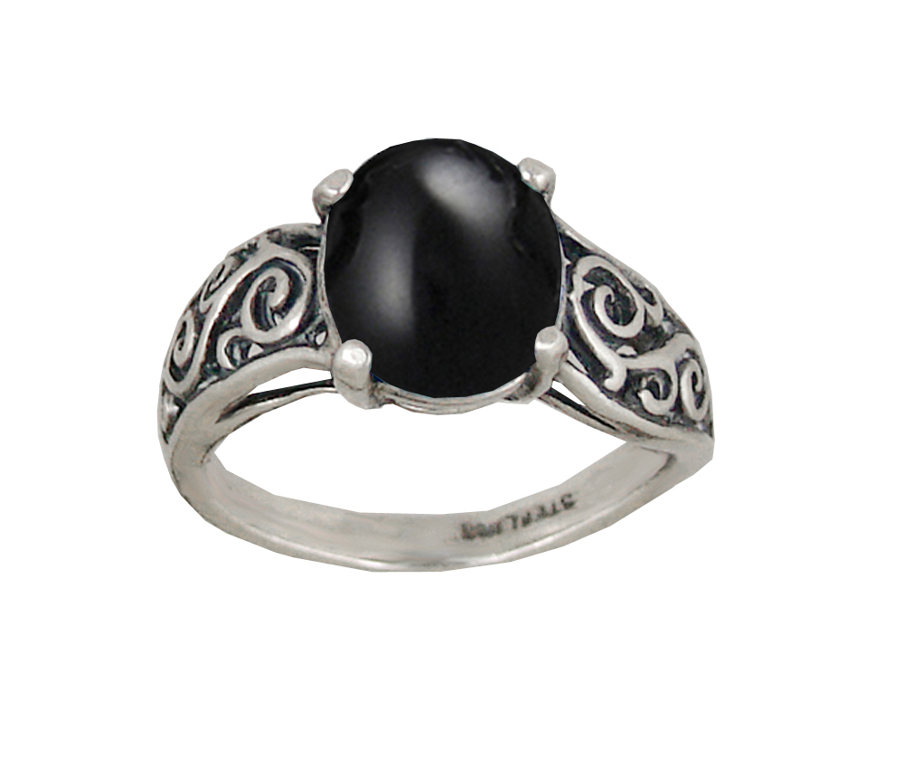 Sterling Silver Filigree Ring With Black Onyx Size 8